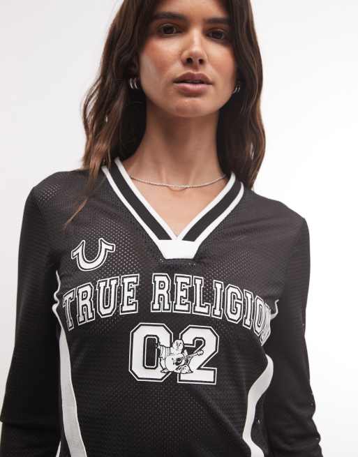 True Religion Mesh-Top im sportlichen Stil mit langen Ärmeln in Schwarz, 3 von 4