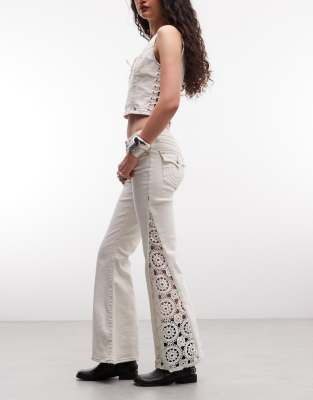 True Religion Mid Rise Crochet Detail Flare Jeans Co-ord In White