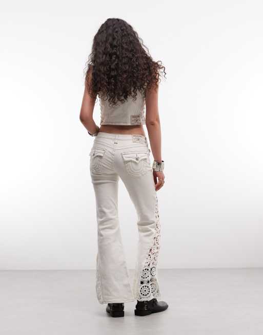 TRUE RELIGION フレア ホワイトジーンズ True Religion mid rise crochet detail flare jeans in white - part