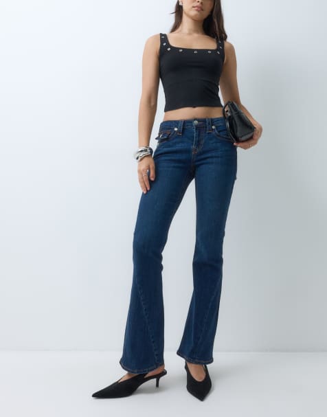 True Religion mid rise joey flap flare jeans in light indigo blue - view 1