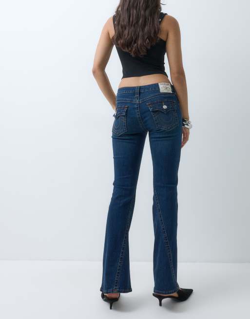 True Religion mid rise joey flap flare jeans in light indigo blue, 5 of 5
