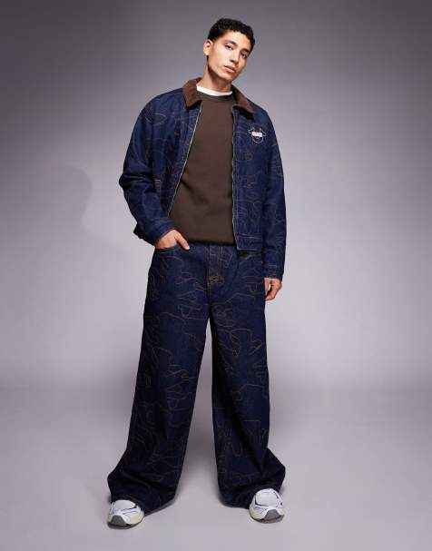 True Religion - Mikey - Jeans super ampi blu lavaggio scuro ricamati con tasca con patta in coordinato - view 1