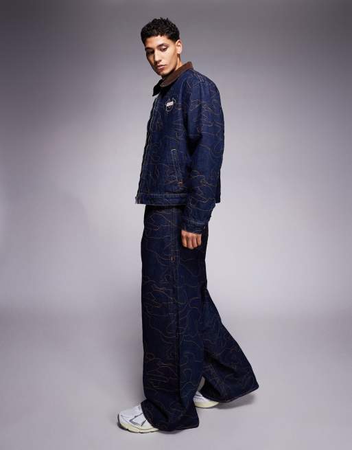 True Religion - Mikey - Mørkeblå og forvaskede superposede jeans med flaplommer og broderier - Del af sæt, 2 af 5