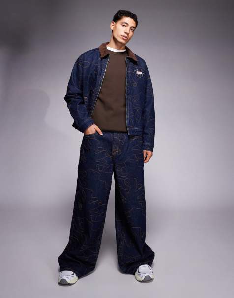 True Religion Mikey super baggy flap pocket embroidered jeans co-ord in dark wash blue - view 1