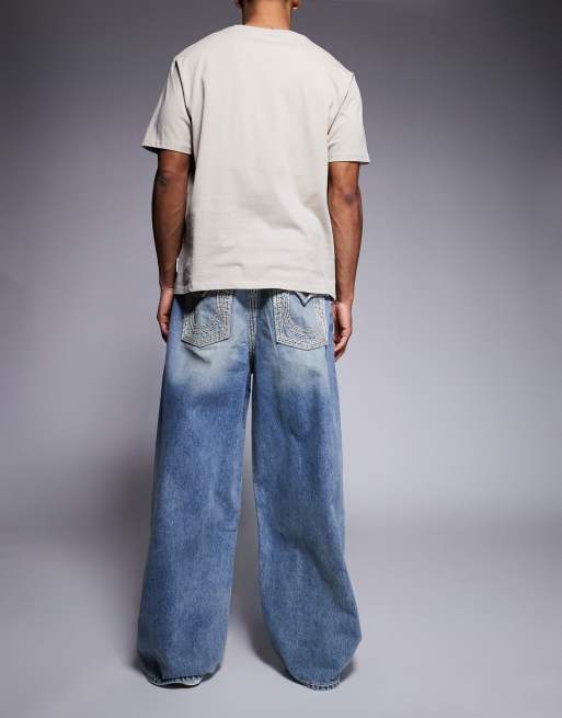 True Religion - Mikey - Super-baggy jeans med flaplommer i forvasket blå, 3 af 5