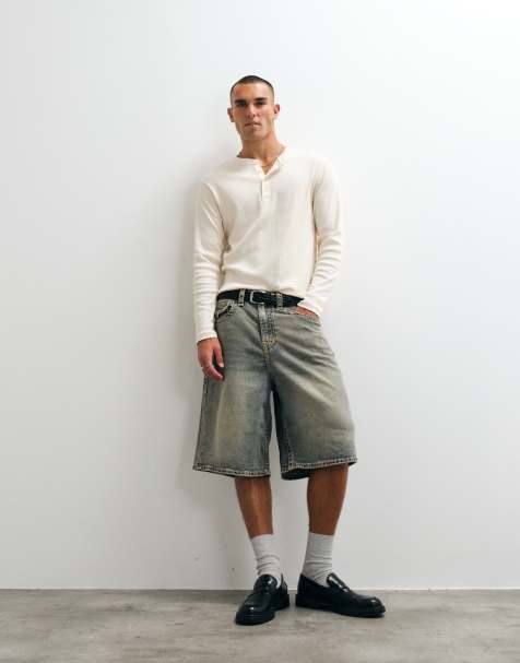 True Religion – Mikey Super T – Ljusa, tvättade, lediga jeansshorts med ficka med viklock - view 1