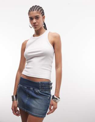 True Religion - Mini-Jeansrock im Y2K-Stil in verwaschenem Mittelblau