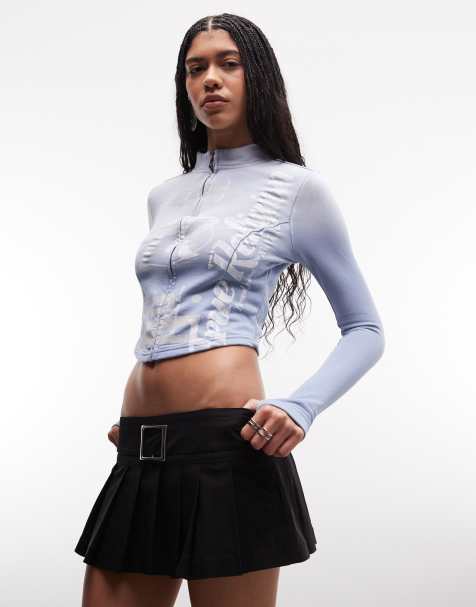 True Religion – Oberteil in Himmelblau mit Reißverschluss und Grafik - view 1