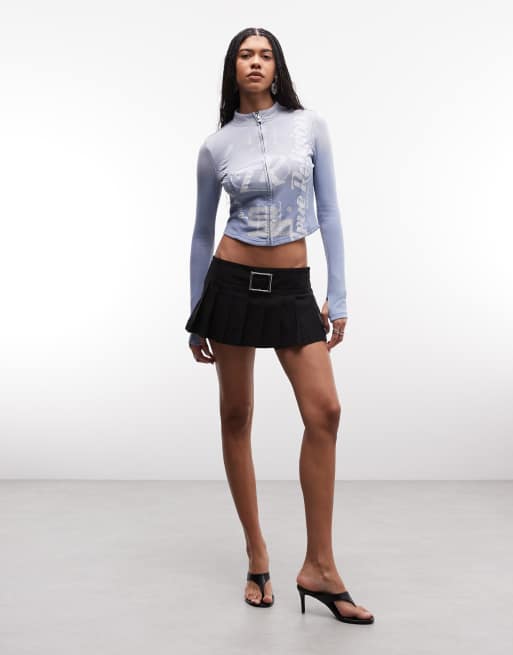 True Religion – Oberteil in Himmelblau mit Reißverschluss und Grafik, 2 von 4