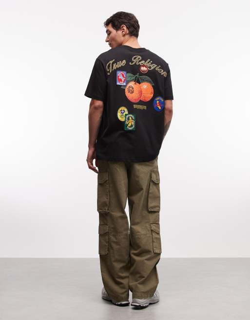 True Religion orchard stamps t-shirt in jet black, 3 of 5