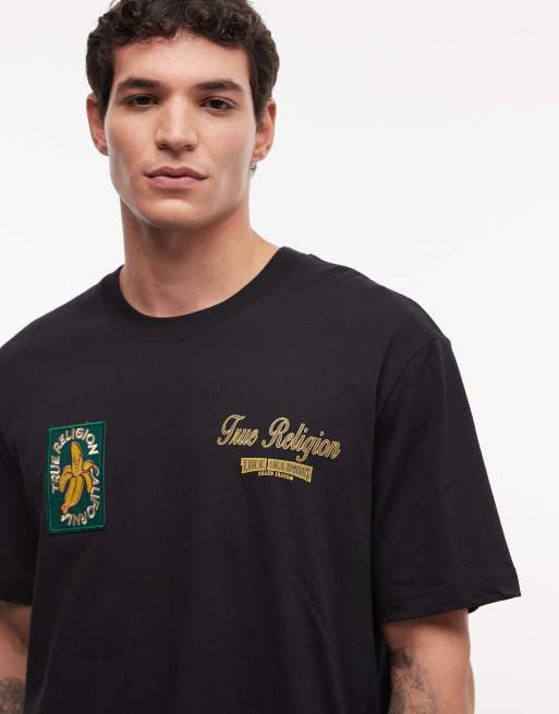 True Religion orchard stamps t-shirt in jet black, 4 of 5