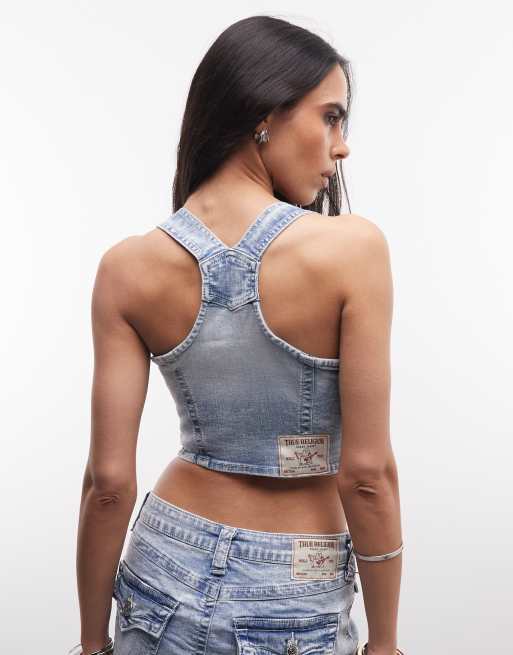 True Religion overall style denim crop top in lightwash blue (part of a set), 4 of 4