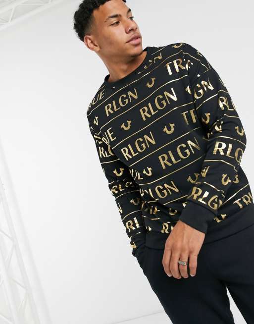 True Religion Black/Gold Foil Print Sweatshirt | craft-ivf.com