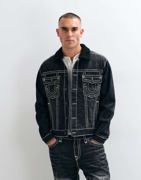 True Religion Oversize-Fit Jeans-Truckerjacke mit geprägtem Logo im Co-ord in Black Wash - view 1