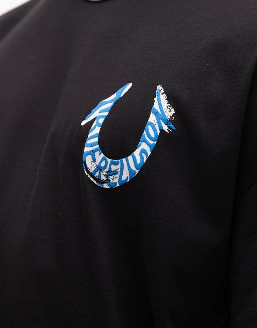 True Religion – Oversize-T-Shirt in Schwarz mit Pinselstrich-Logo auf der Rückseite, 5 von 5