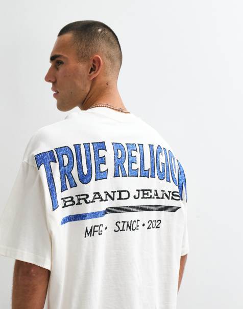 True Religion Oversize-T-Shirt mit Retro-Logo und Grafik auf der Rückseite in Wollweiß - view 1