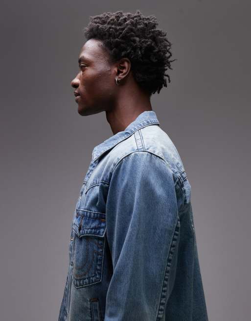 True Religion - Oversized denim jack met zakken met flap in blauwe wassing, deel van co-ord set, 4 van 5