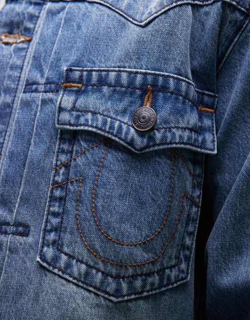 True Religion - Oversized denim jack met zakken met flap in blauwe wassing, deel van co-ord set, 5 van 5