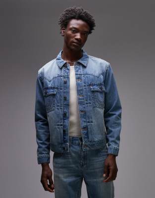 True Religion Oversized Denim Jacket With Flap Pockets In Blue