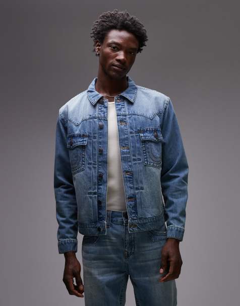True Religion oversized denim jacket with flap pockets in blue wash - part of a set - view 1