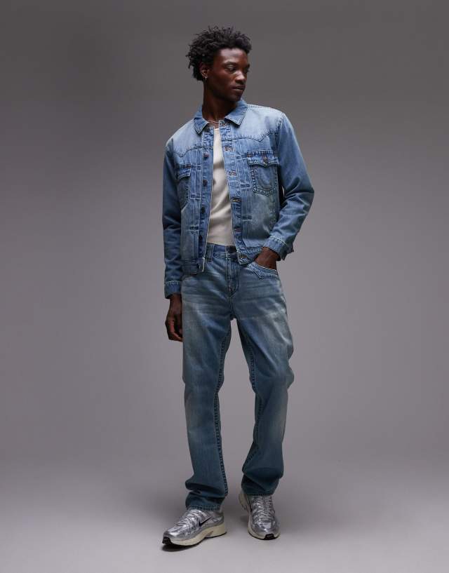 True Religion oversized denim jacket with flap pockets in blue