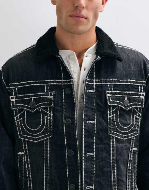 True Religion oversized fit denim truckerjack met reliëflogo in zwarte wassing, 5 van 5