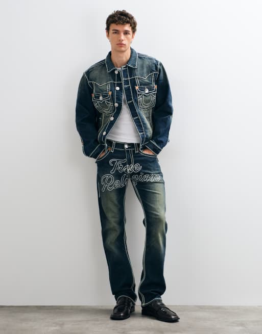 True Religion oversized fit jacket med rebussyning, rygprint og Jimmy-trucker i blå, 3 af 5