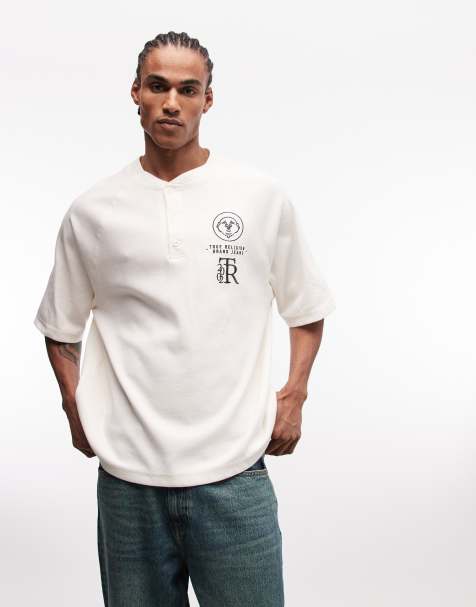 True Religion - Oversized henley top met raglanmouwen in gebroken wit - view 1