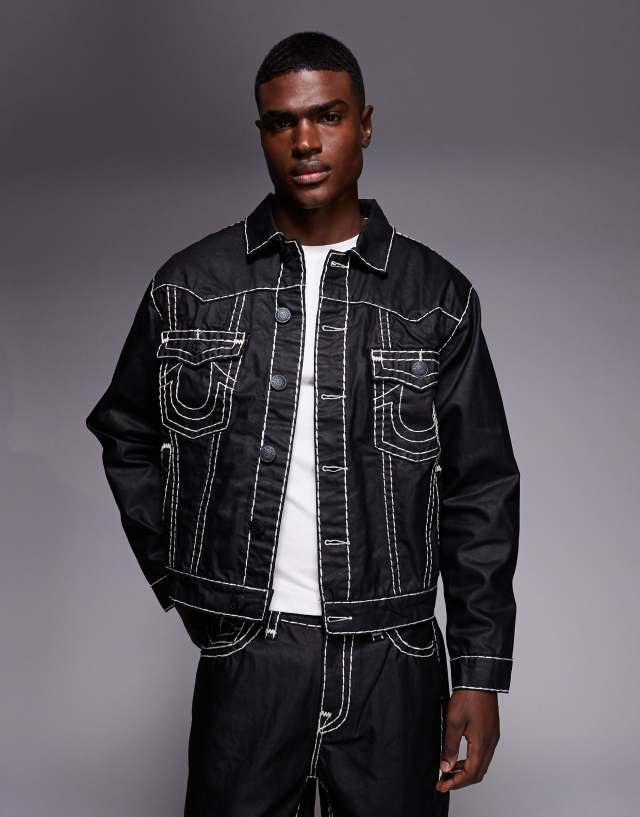 True Religion oversized super T jacket co-ord in coated black wash