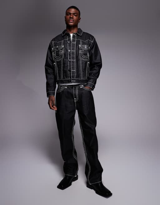 True Religion oversized super T jacket in coated black wash (Part