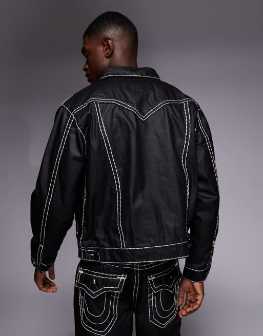 True Religion oversized super T jacket in coated black wash - part