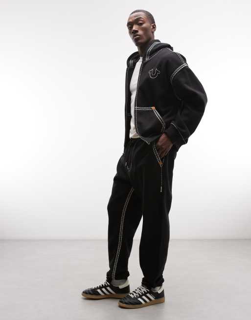 True Religion - Pantalon de jogging à surpiqûres contrastantes et cordon de serrage - Noir, 3 de 5