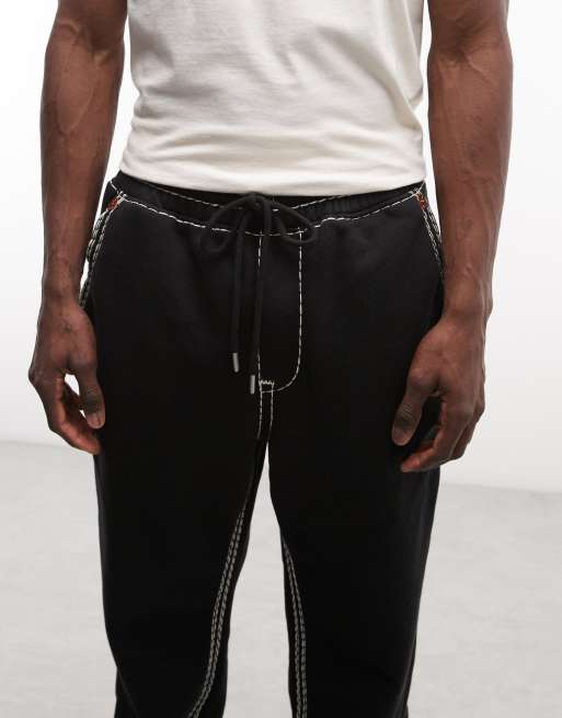True Religion - Pantalon de jogging à surpiqûres contrastantes et cordon de serrage - Noir, 4 de 5