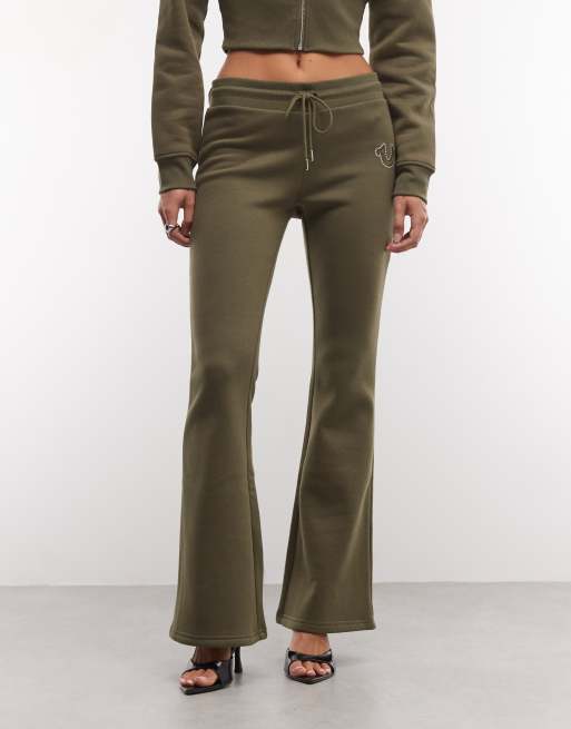 True Religion pantalon flare taille mi-haute à clous ensemble coordonné vert foncé, 2 de 5
