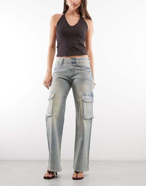 True Religion - Pantalones cargo con lavado claro pigmentado y detalle de pedrería Bobbi - view 1