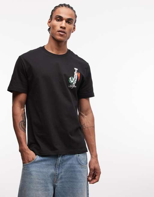 True Religion pennants t-shirt in jet black, 4 of 5
