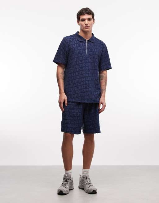 True Religion - Polo d'ensemble en tissu éponge texturé avec logo - Bleu nuit, 2 de 5