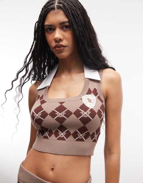 True Religion - Pull court d'ensemble sans manches à motif losanges - view 1