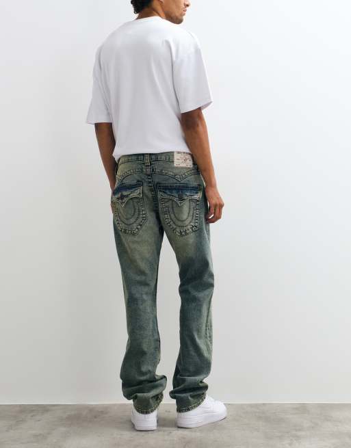 True Religion raka Ricky-jeans med lockfickor i ljusblå blekt tvätt, 2 av 5