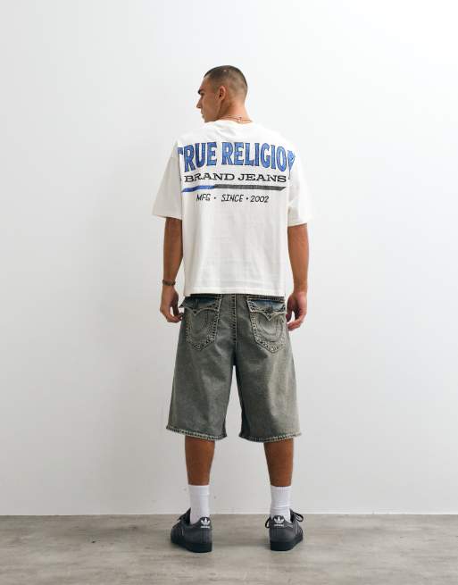 True Religion retro-logo oversized T-shirt med grafik på ryggen i råhvid, 3 af 5