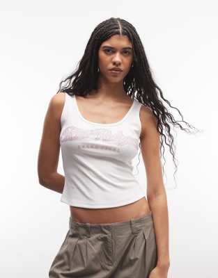 True Religion Ribbed Square Neck Tank Top In White