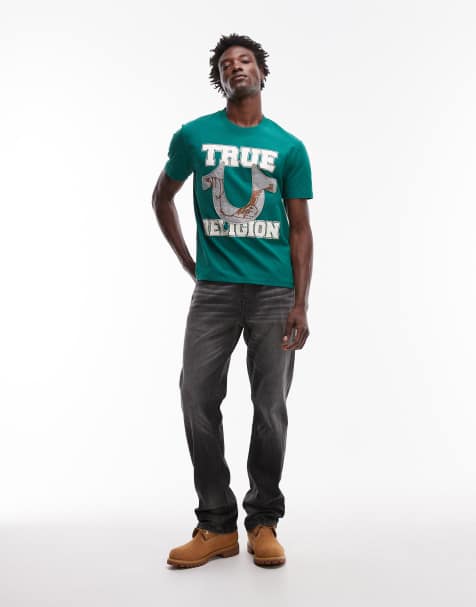 True Religion - Ricky - Baggy jeans met geborduurde klepzak met bandanamotief in zwart met wassing - view 1