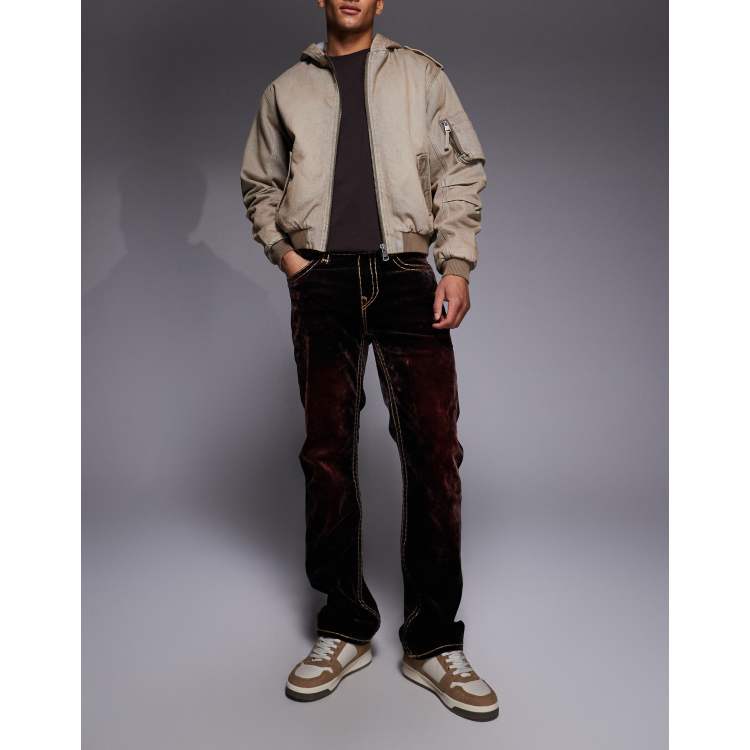 True Religion Ricky flap pocket straight leg velvet jeans in brown