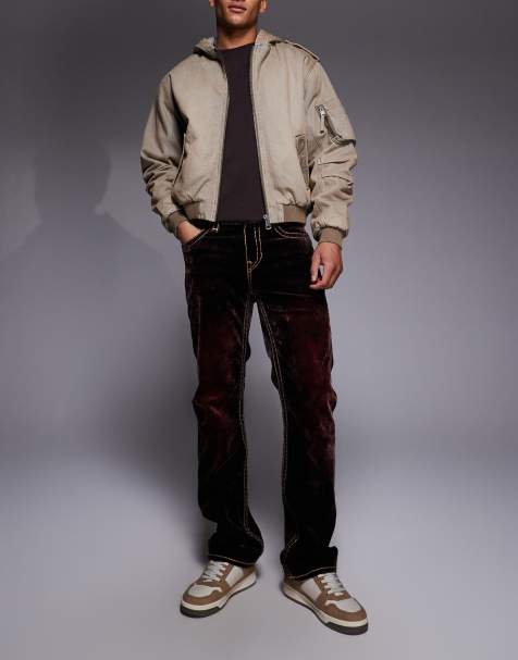 True Religion Ricky flap pocket straight leg velvet jeans in brown wash