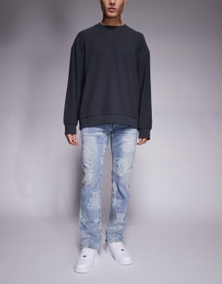Ricky - Gemusterte Straight-Jeans in hellblauer Waschung Blau W38