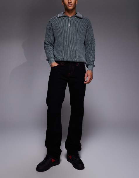 True Religion – Ricky – Jeans in Schwarz mit geradem Schnitt und Pattentaschen - view 1