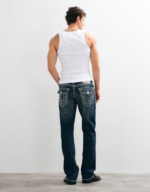 True Religion Ricky jeans med flaplommer, rebstik og løs pasform i dirty wash-blå, 3 af 5