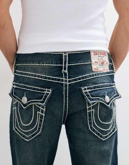 True Religion Ricky jeans med flaplommer, rebstik og løs pasform i dirty wash-blå, 4 af 5