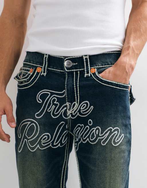 True Religion Ricky jeans med flaplommer, rebstik og løs pasform i dirty wash-blå, 5 af 5