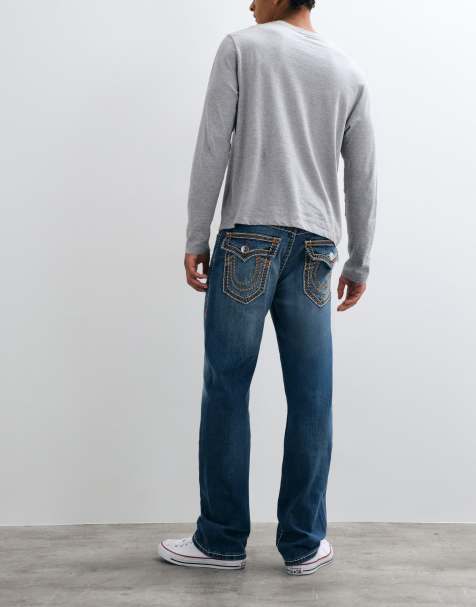 True Religion ricky jeans med lige pasform, ropestitch, flap-lommer og denim i mellemvask blå - view 1